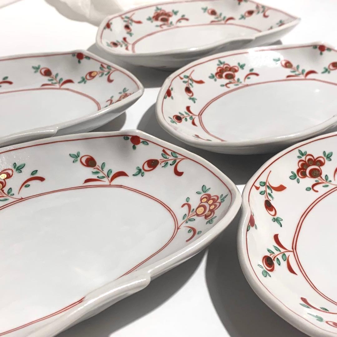 新品-未使用品】京都『橘吉』 たち吉 赤絵花文楕円皿 平安橘吉変皿