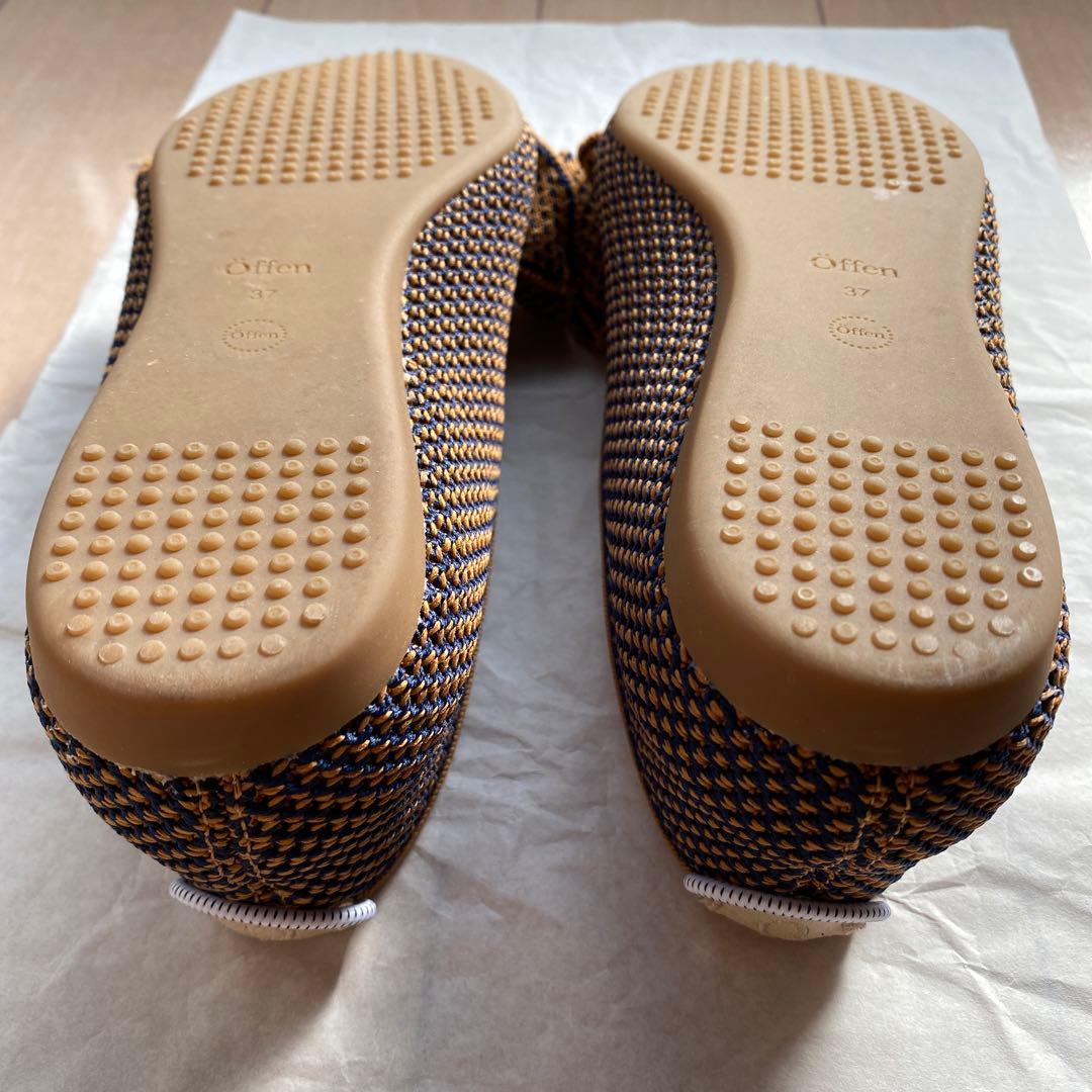 オッフェン　öffen　フラット　フリル　キャメル&ネイビー　23.5cm