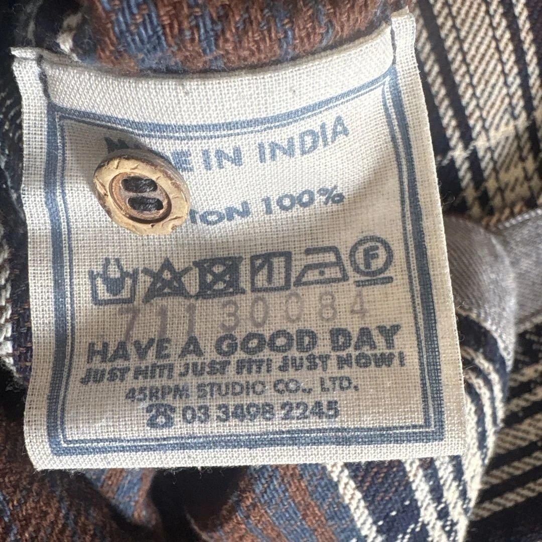 45R 藍ざっくりネルのフリルTシャツ 新品 シャツ ブラウス