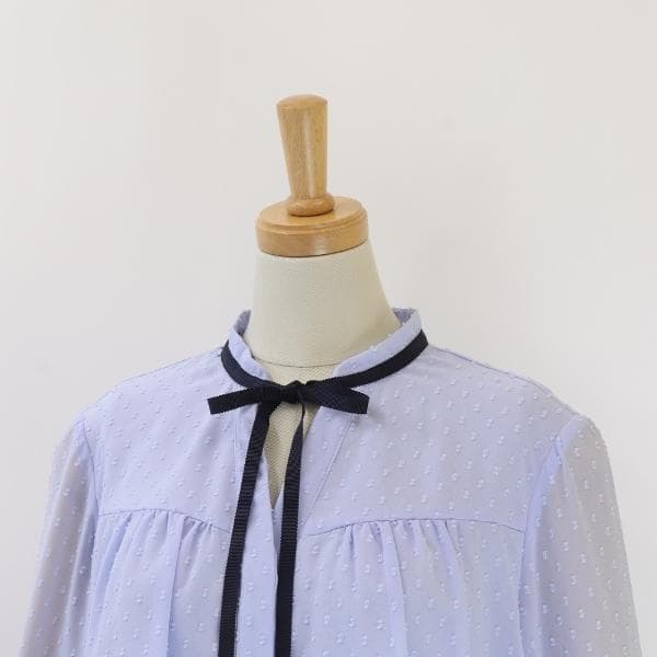 B5407□美品□ピンキー&ダイアン カットジャカードリボンブラウス 38