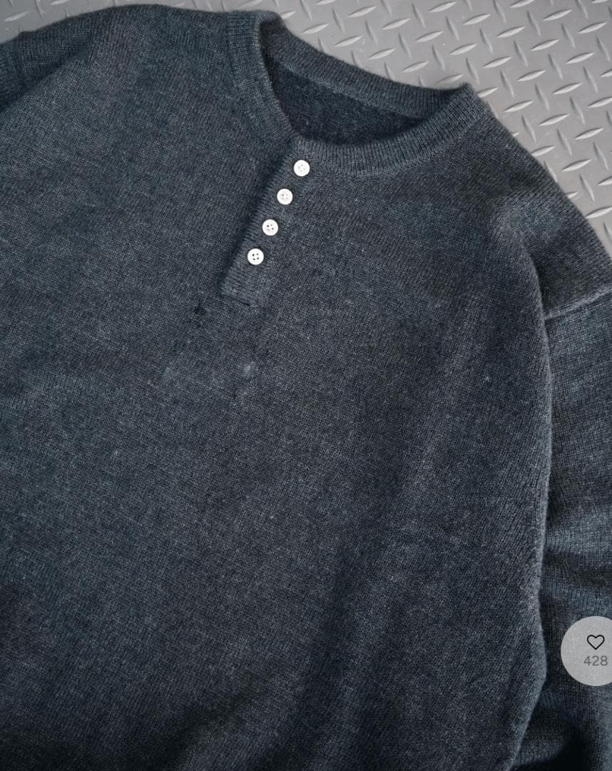 L2143 ウールブレンドヘンリーネックニット S（blue）地底人ONLINE