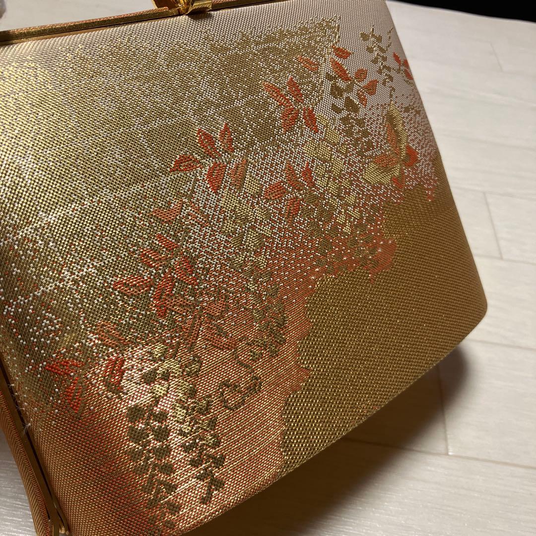 《未使用》佐賀錦　草履バッグセット　東京芝山ブランド　正絹　ゴールド　厚底