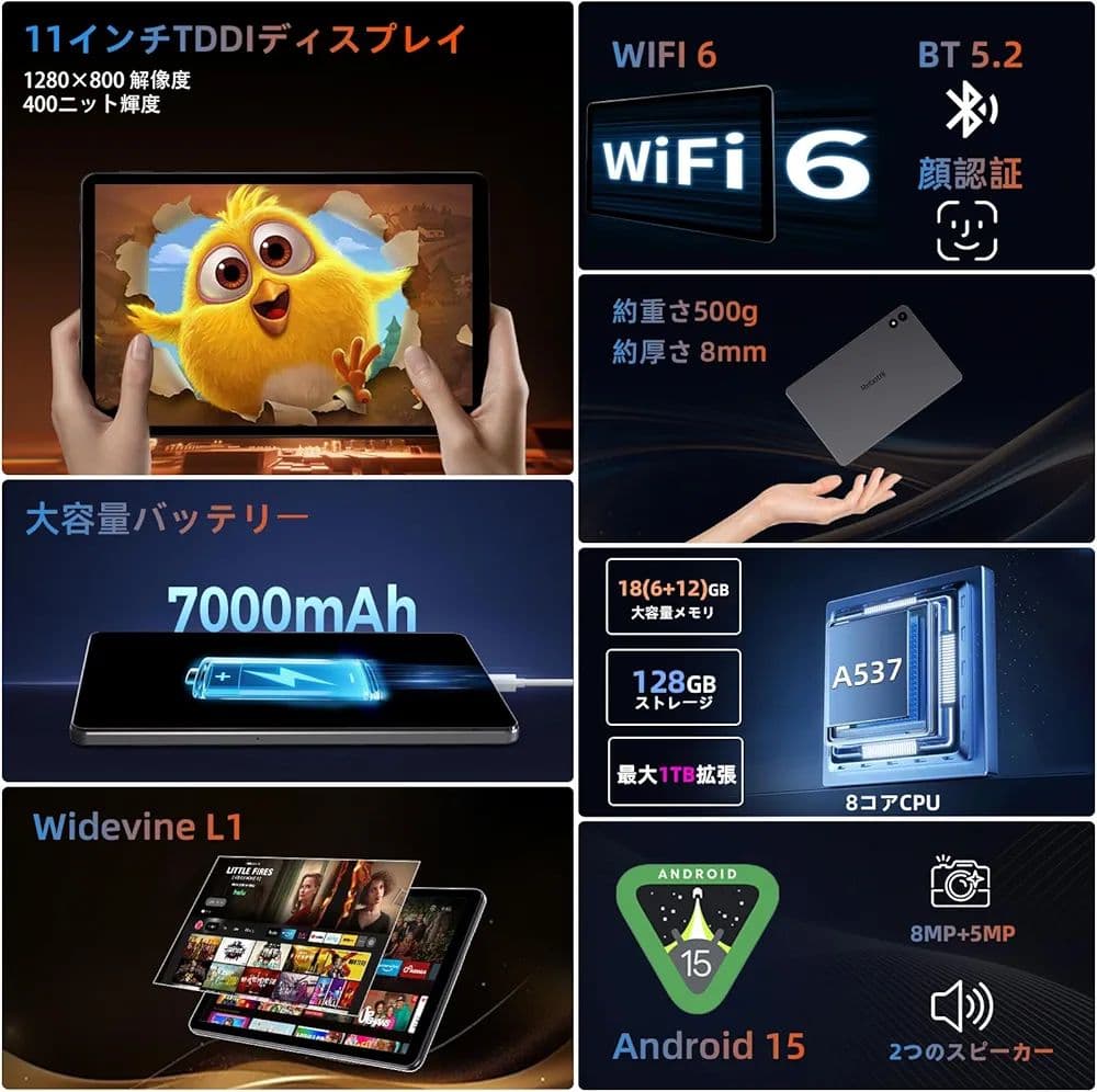 11インチ タブレット Android15 Wi-Fi6 18GB+128GB - メルカリ