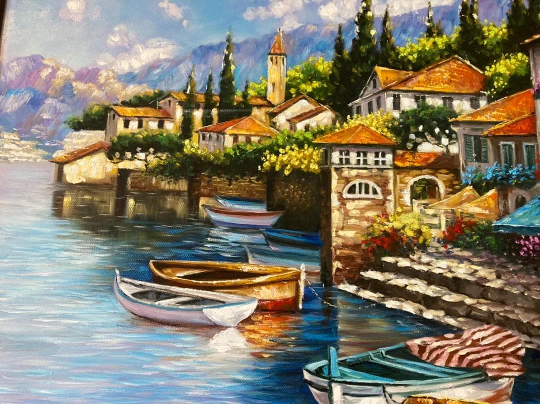 ドイツのとある港町の風景画（油絵肉筆画）（725×910） 楽天市場】絵画 風景画 油絵 肉筆油彩画 地中海への道 王群作 風水