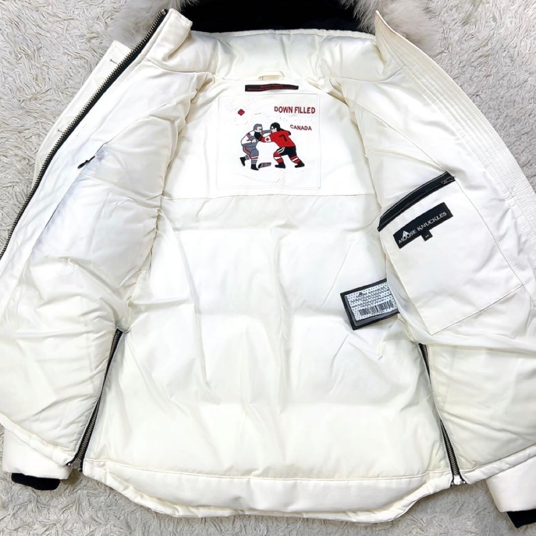 ムースナックルズ ダウンジャケット 2way リアルファー S ホワイト