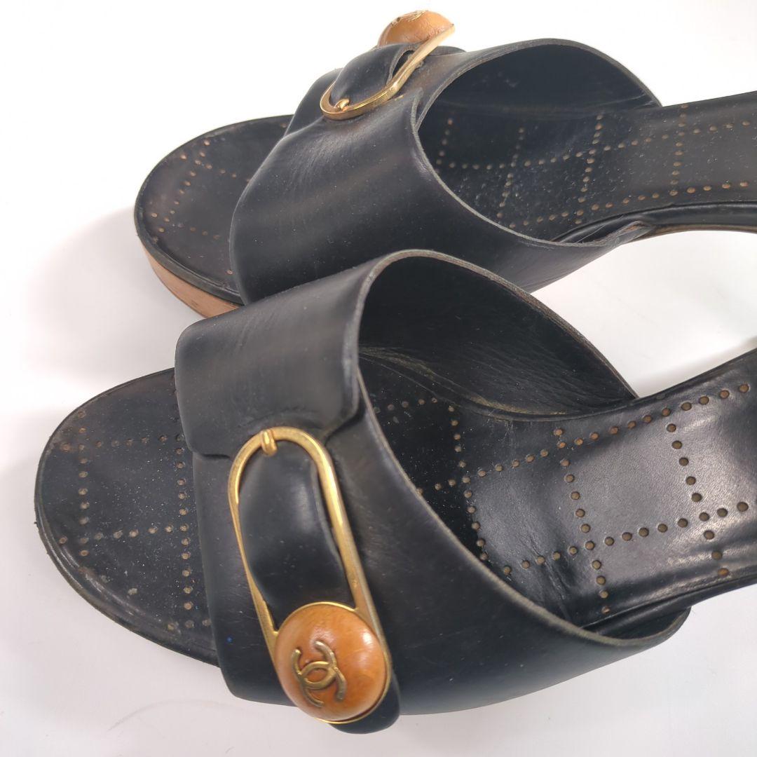 CHANEL サンダル ココマーク ヒール ミュール ゴールド金具 レザー