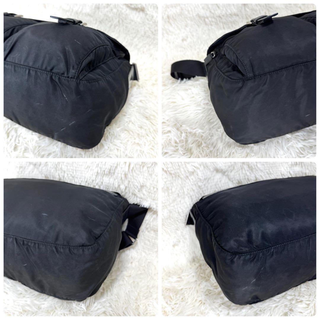 プラダ メッセンジャーバッグ ダブルポケット 黒 三角ロゴ BT1738の