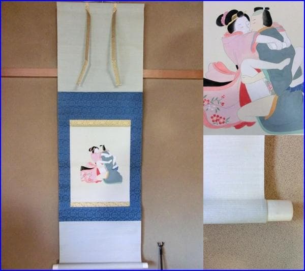 掛軸■春画 日本画 浮世絵 絹本 時代 浮世絵 美術品 骨董品■B Yahoo!オークション - 真作/江戸期肉筆春画 絹本 浮世絵 艶本 枕絵 秘