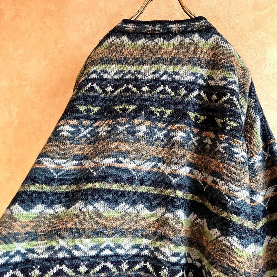 希少 80's フランス製 C.P.COMPANY ウールセーター 青 XL