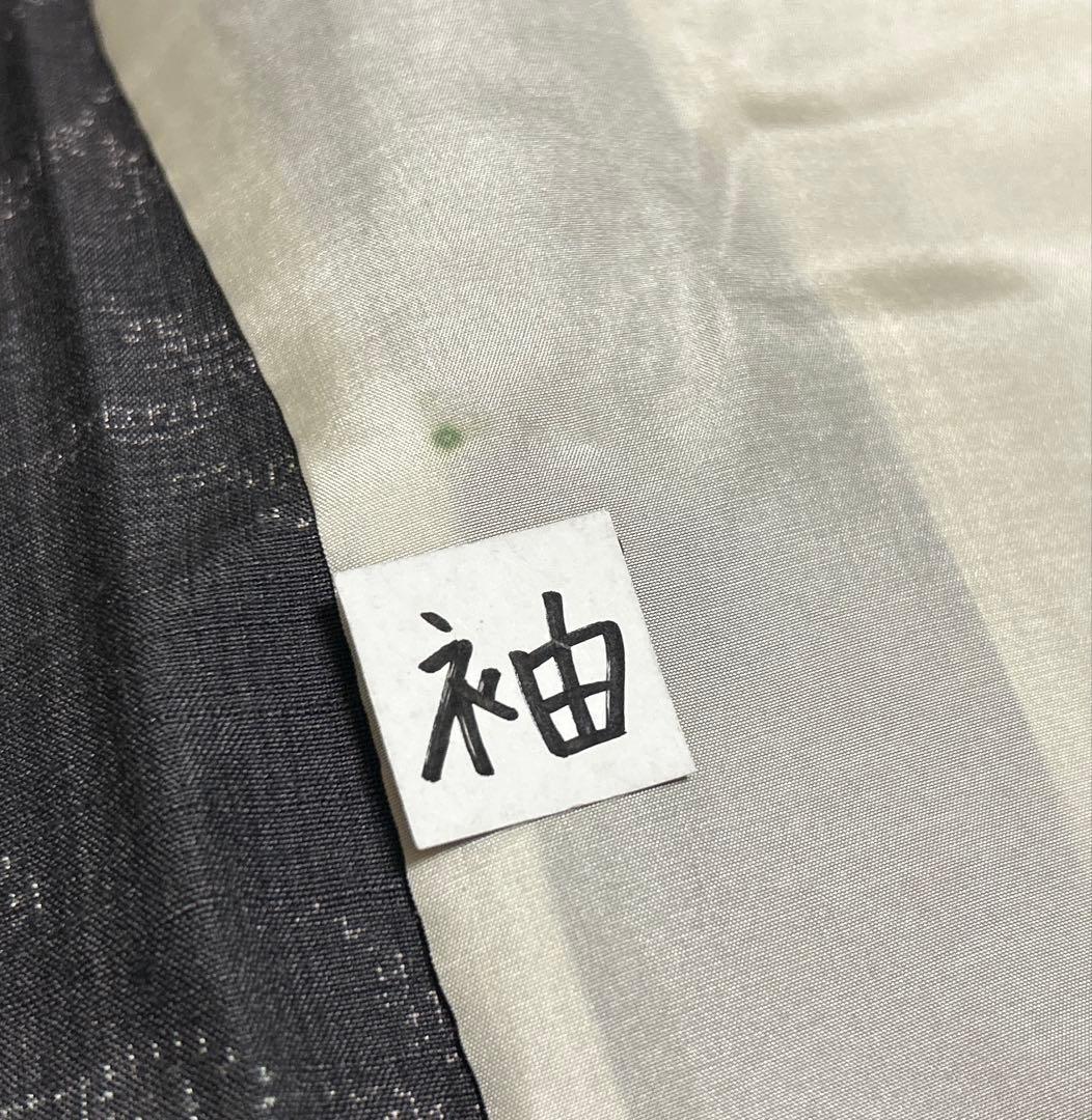 単衣 重要無形文化財 結城紬 100亀甲 地機 正絹 中古 グレー yzk765