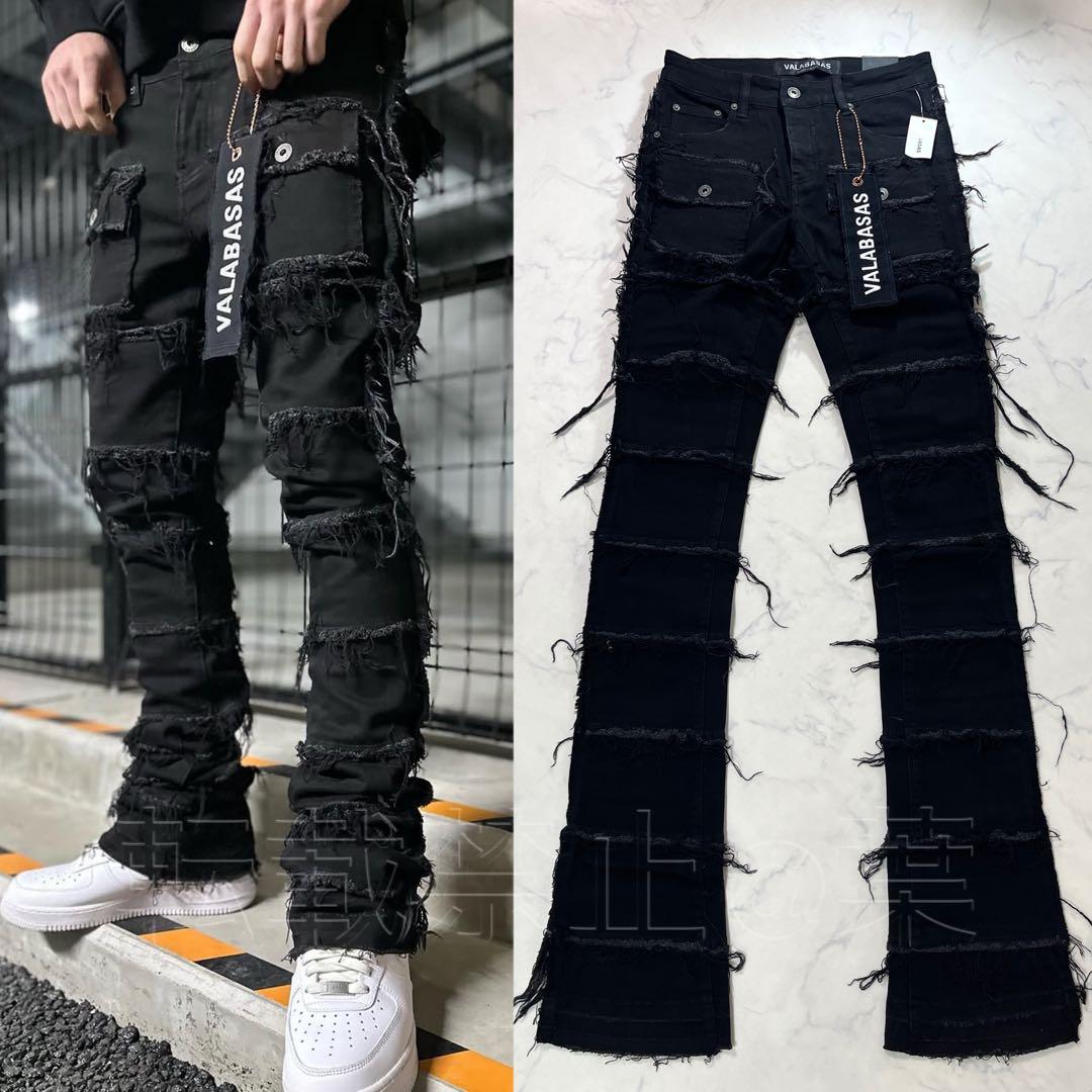 valabasas バラバサス スタックフレアダメージデニム ブラック 新品 M