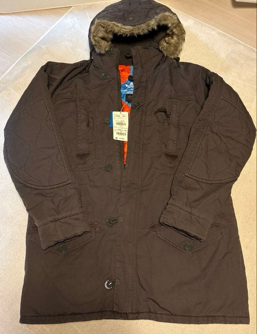 【新品未使用】　adidas 中綿 モッズコート カーキXL adidas◇モッズコート/S/コットン/KHK/無地/Z14426 : セカンド
