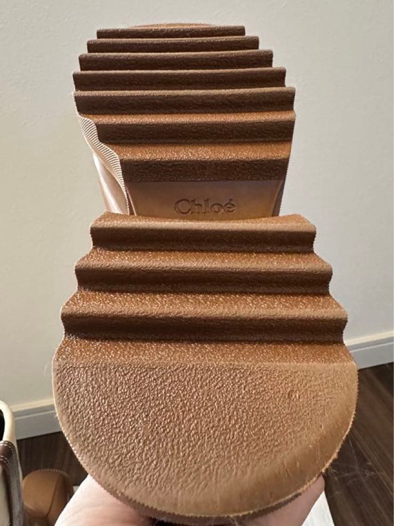 数回着用のみ♪ Chloe PVC キャンバスレインブーツ ブラウン 晴雨兼用