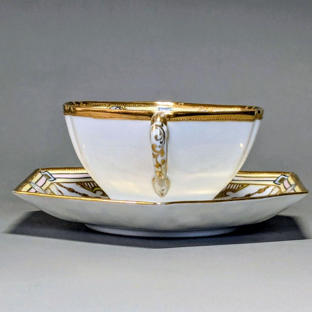 オールドノリタケ・金盛上陽刻薔薇柄 ガーランド装飾 ヘキサゴン