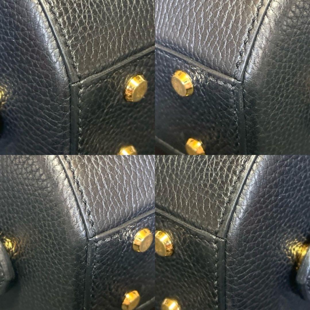 未使用級】WAKO 銀座和光 シボ革 ブラック ゴールド金具 ボストン