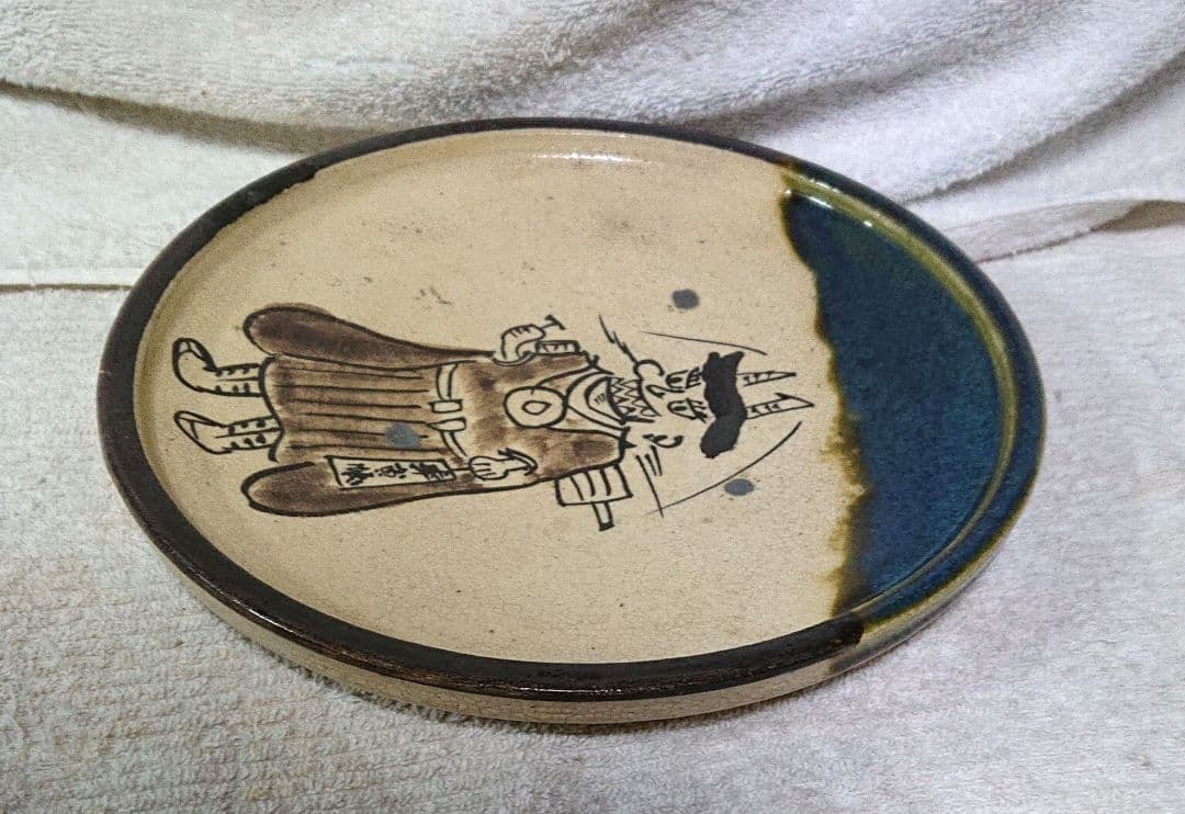 行灯皿陶器製 手描きキャラクター皿T169 - 工芸品セール
