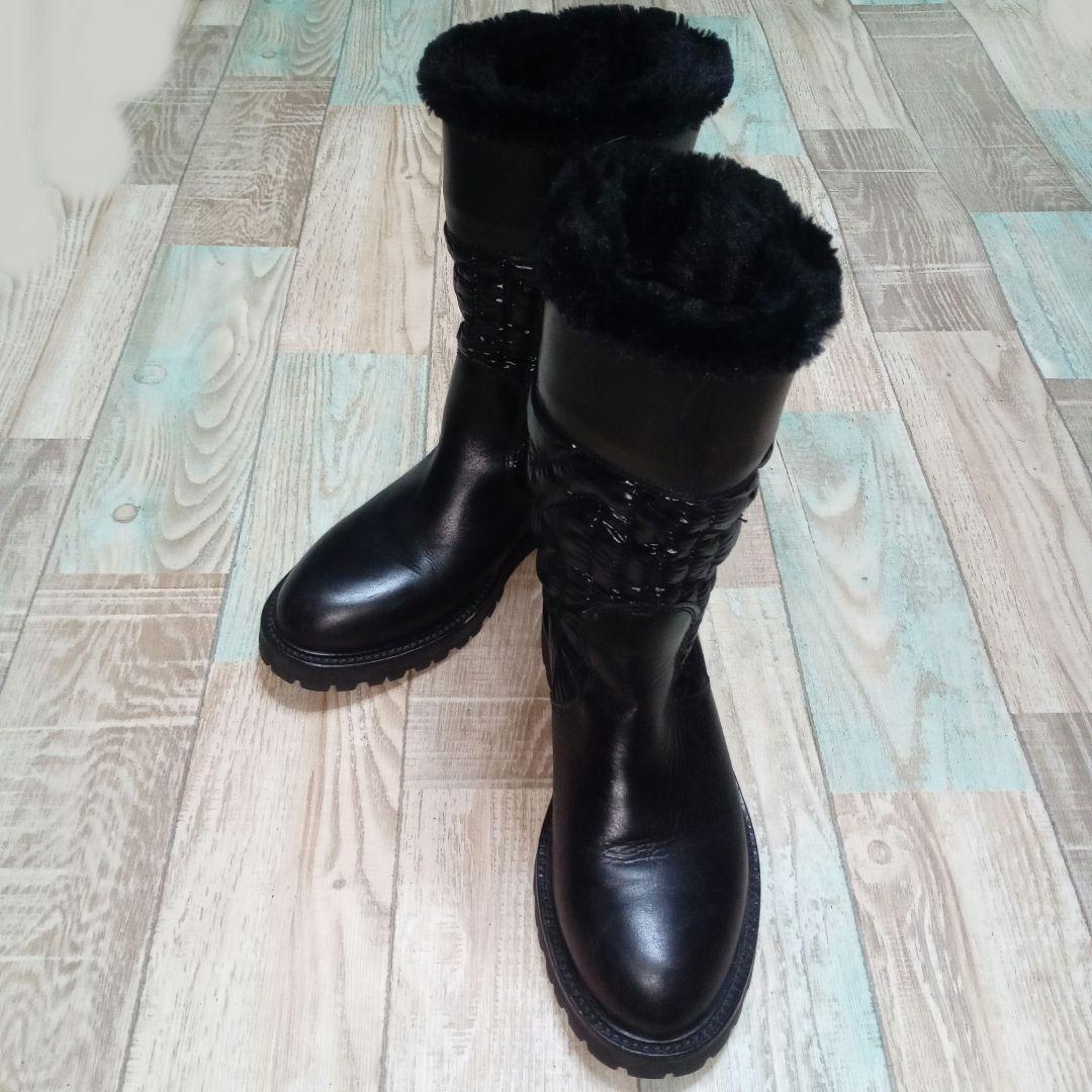 美品 MAXMARA 23.0 ブーツ マックスマーラ ブラック レザー ダウン