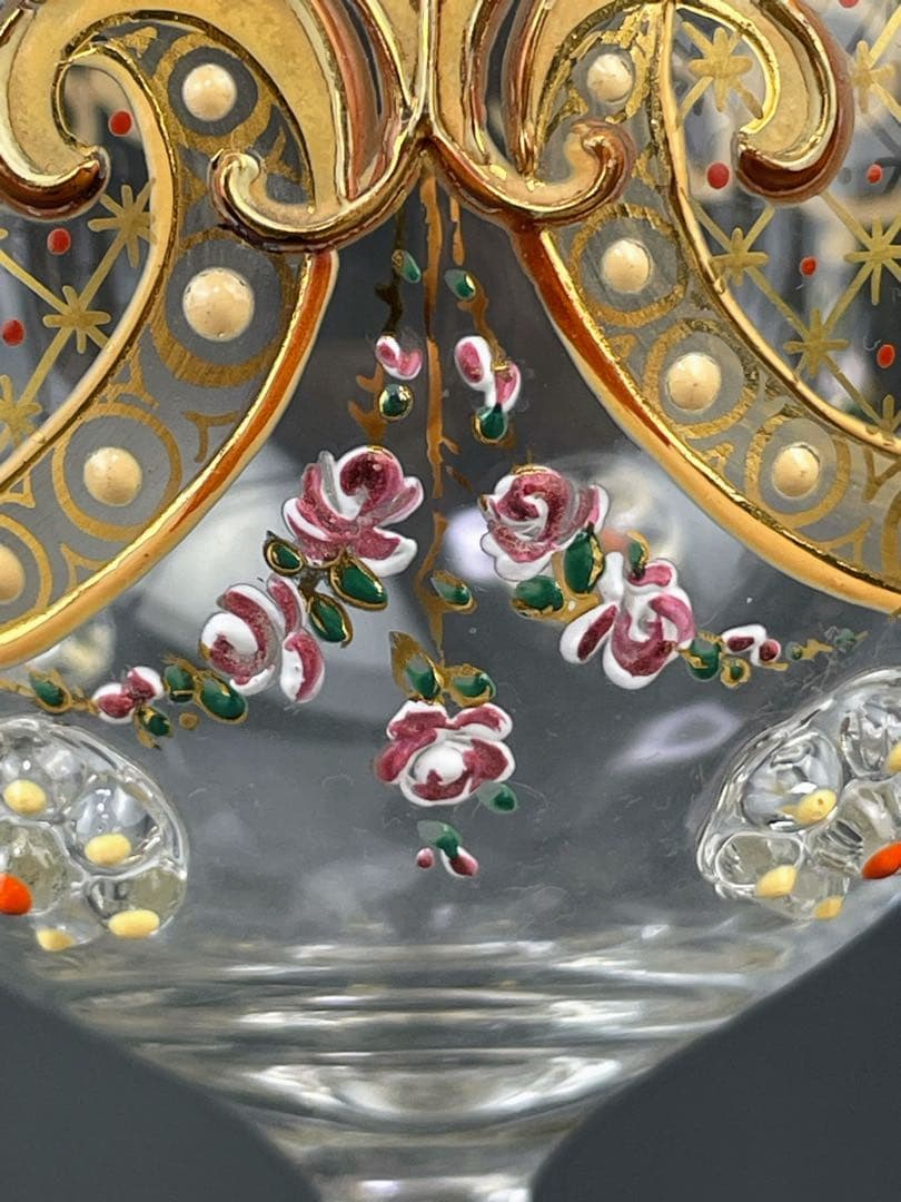 希少】モーゼル エナメル盛 金彩 ワイングラス 金盛り エナメル彩 フランス