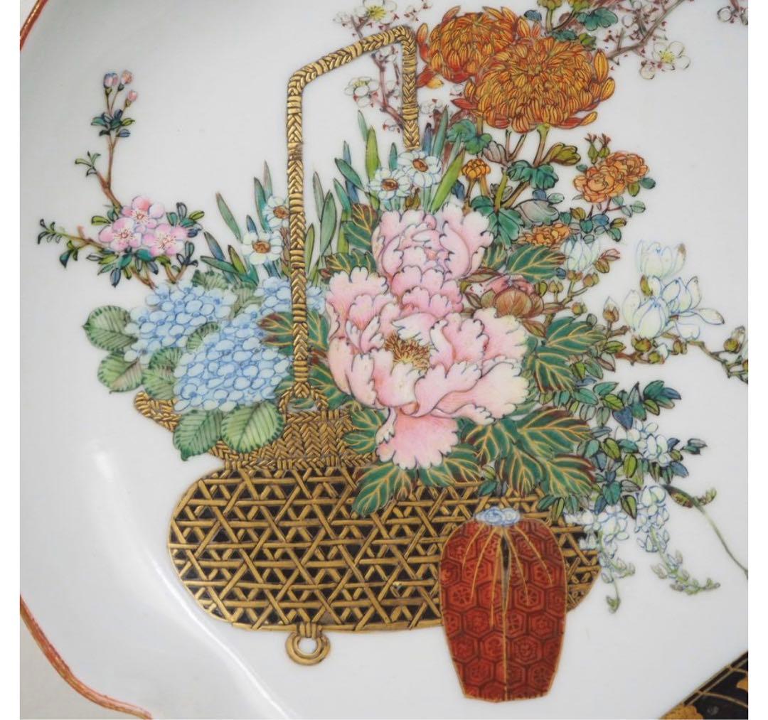 送料無料　博物館級　九谷の名工　初代石野竜山（兵太郎）花鳥図皿