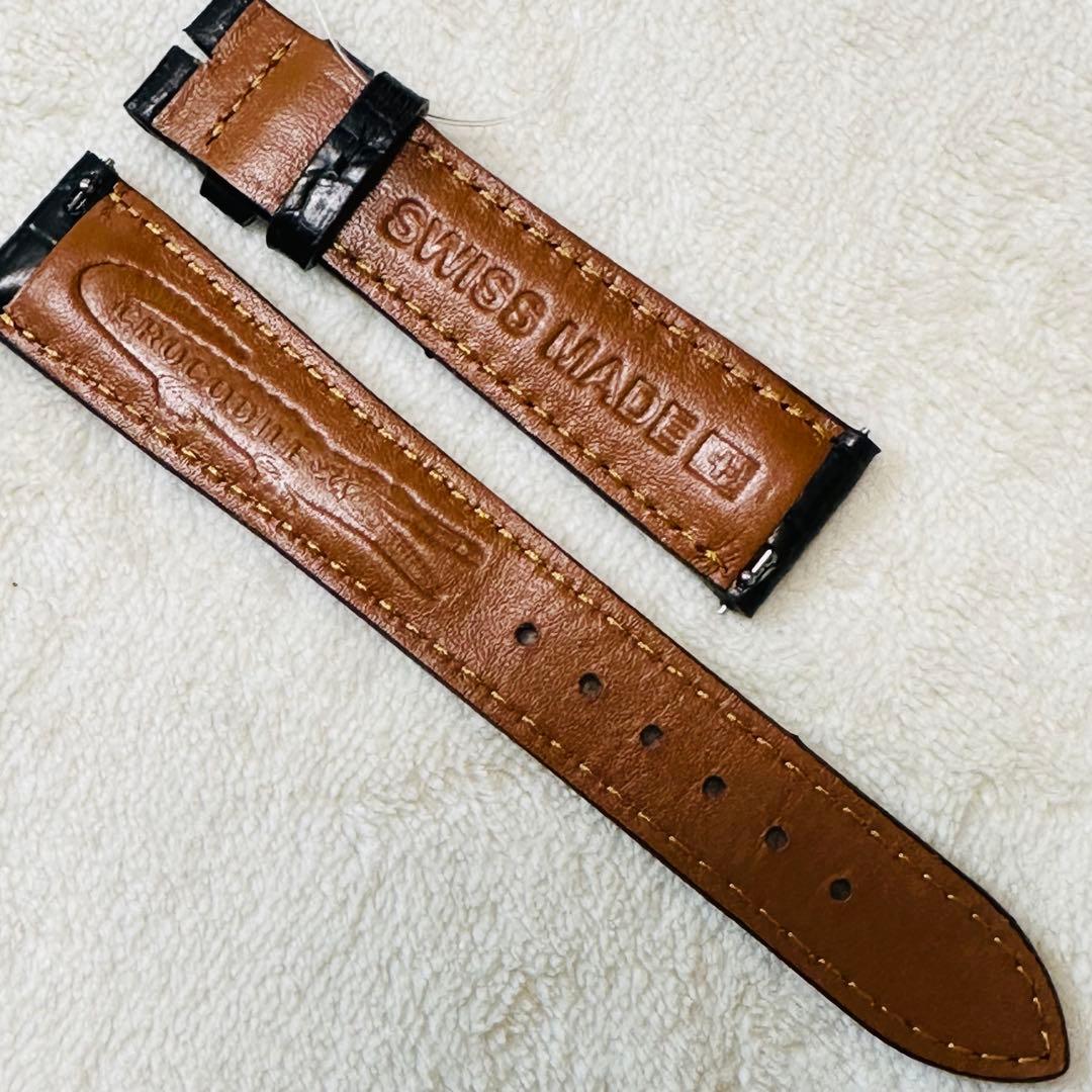 2034#19mm-16mmブラック☆本物クロコダイルレザーベルト☆スイス製