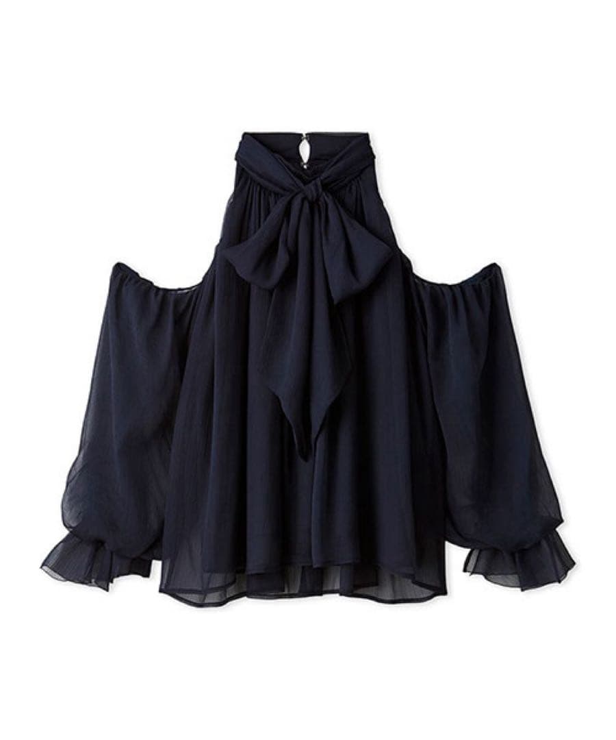 リリーブラウン ドレープボウタイシフォンブラウス ネイビーの通販はau