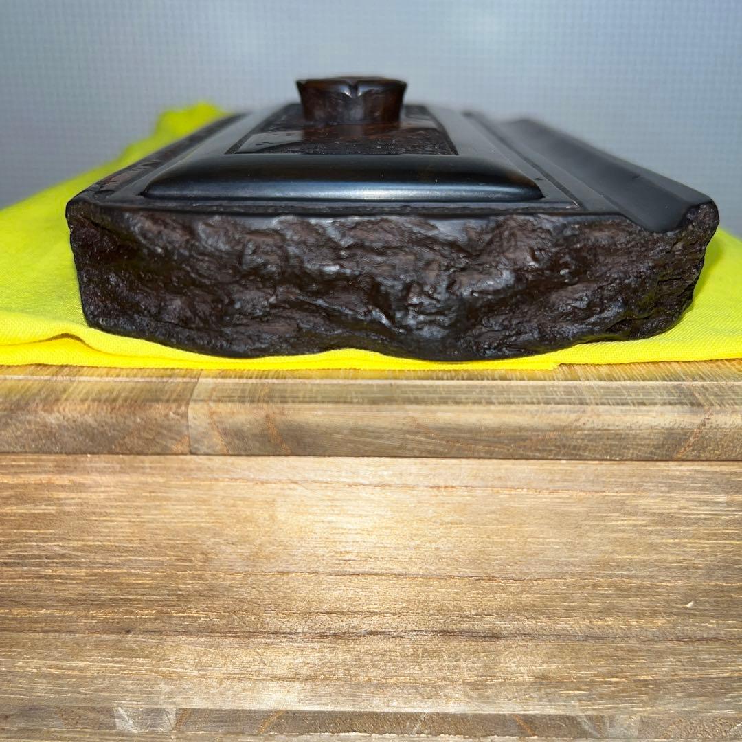 ⭕️赤間硯 共蓋付梅花彫刻硯 阿野硯製作所 龍泉作 美品 墨持ち良い