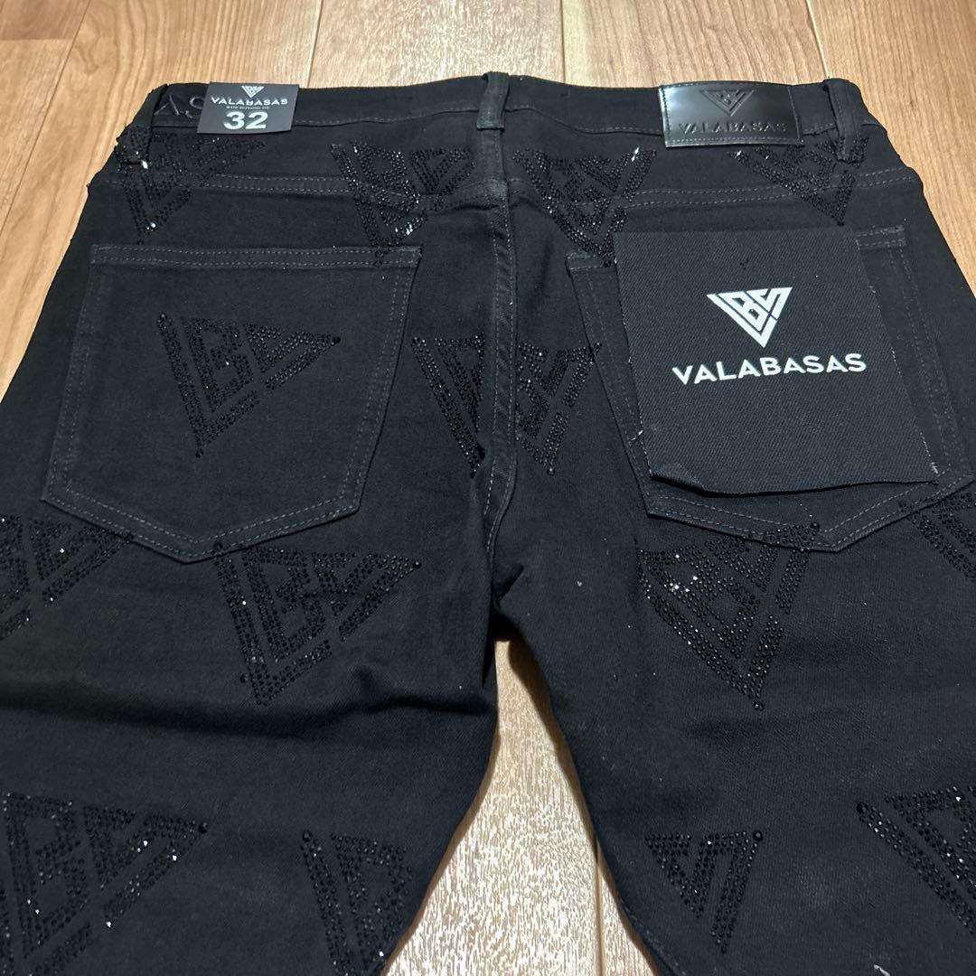 新品未使用】valabasas ブラックフレア ラインストーンデニム 32