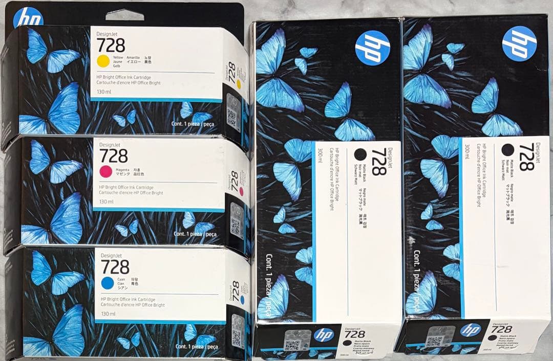 HP728純正インク 計5個　期限2027/FEB〜2027/MAR HP（ヒューレット・パッカード） 純正インク HP728 300ml イエロー