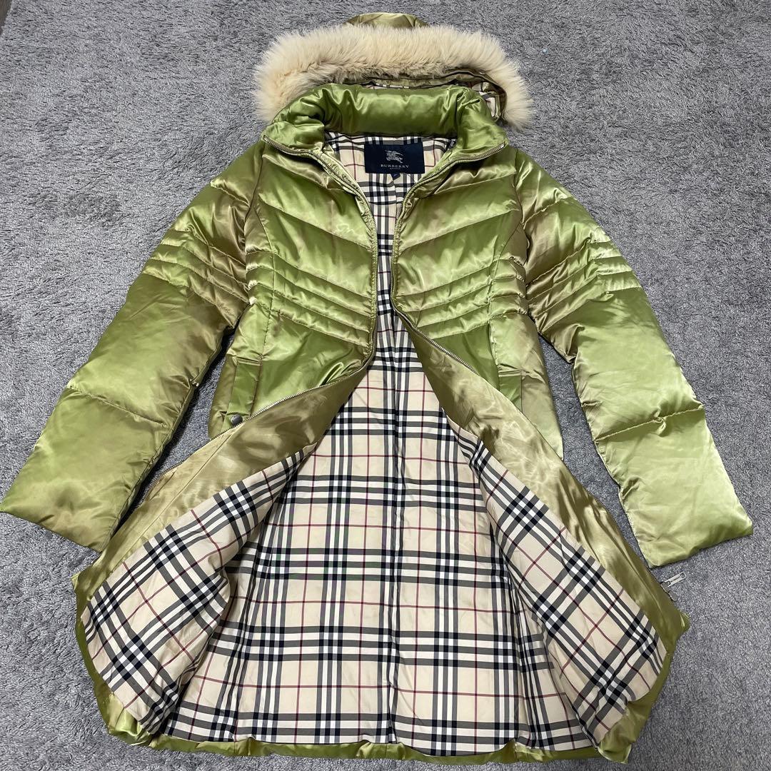 バーバリー Burberry ダウン レディース36 ノバチェック グリーン光沢