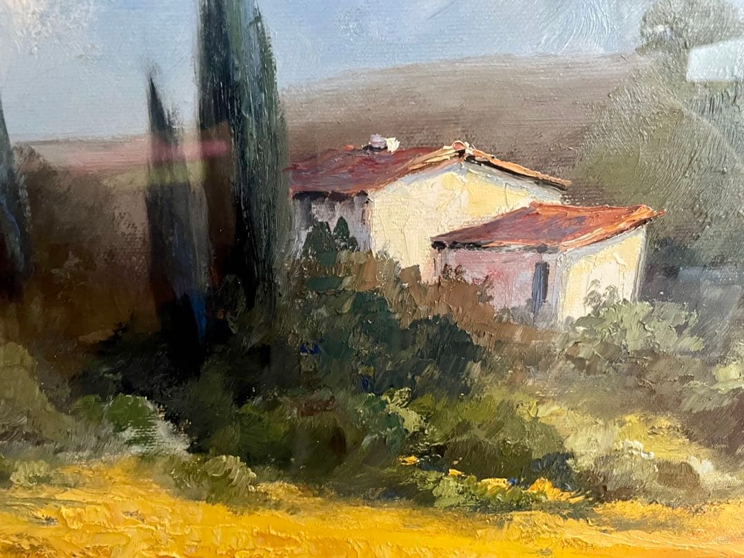 真作 油彩肉筆画 ウット・エルマン 『ひまわり畑のヴィラ』