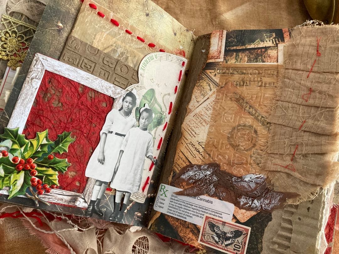 Xmasセット ジャンクジャーナル ティムホルツ エンボスペーパー インド刺繍