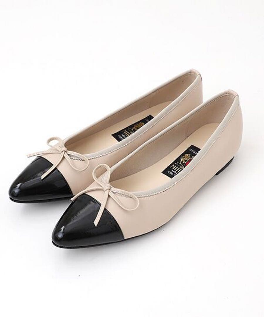 新品　ミハマ　ベージュ　黒　バレエシューズ　パンプス　ローヒール　24 AmiAmi（アミアミ） バレエシューズ レディース 歩きやすい 痛くない