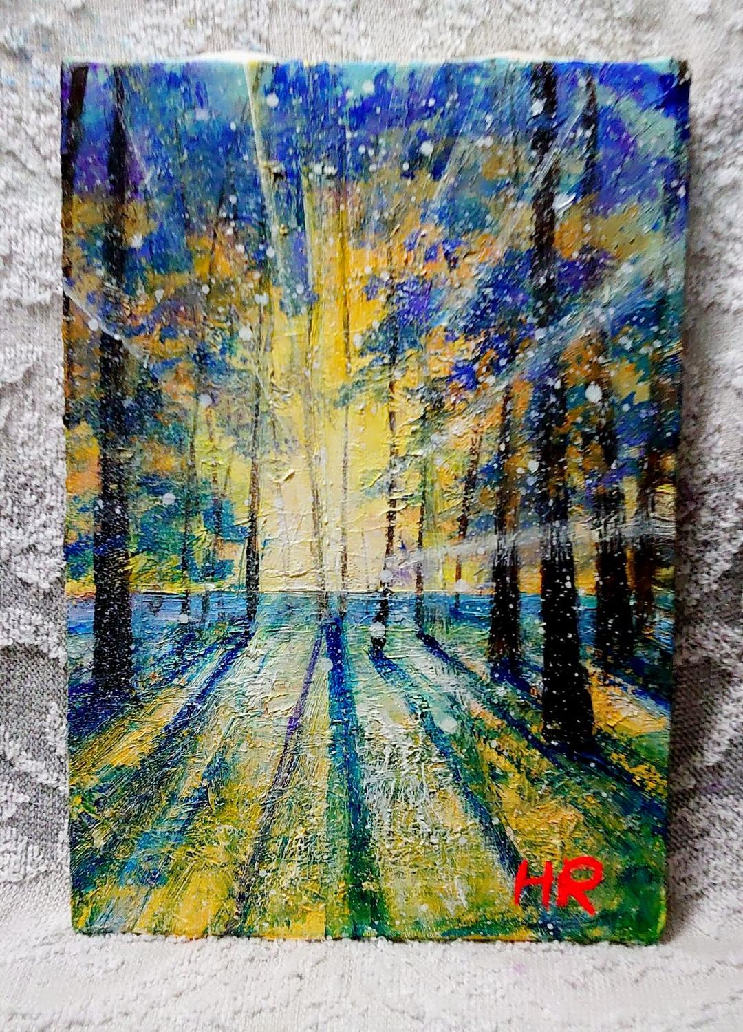 油絵 絵画【冬の朝日】 - メルカリ