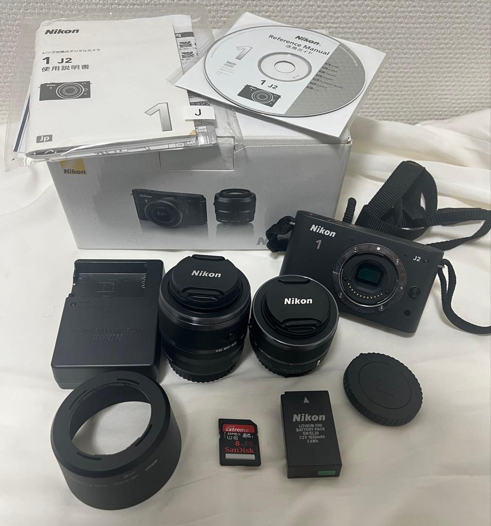 Nikon 1 J2 ダブルズームキット 美品・SDカード付き(ブラック) Nikon 1 J ニコン J2 ダブルレンズキット ブラック ミラーレス カメラ
