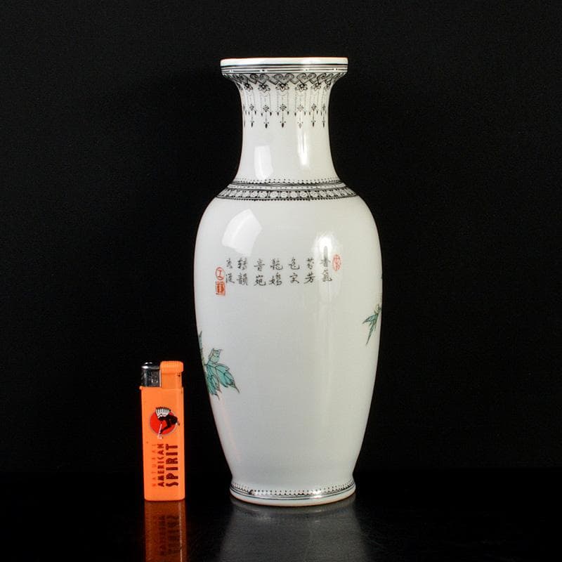 中国 景徳鎮製 粉彩 漢詩孔雀牡丹文瓶 C 6620 - メルカリ