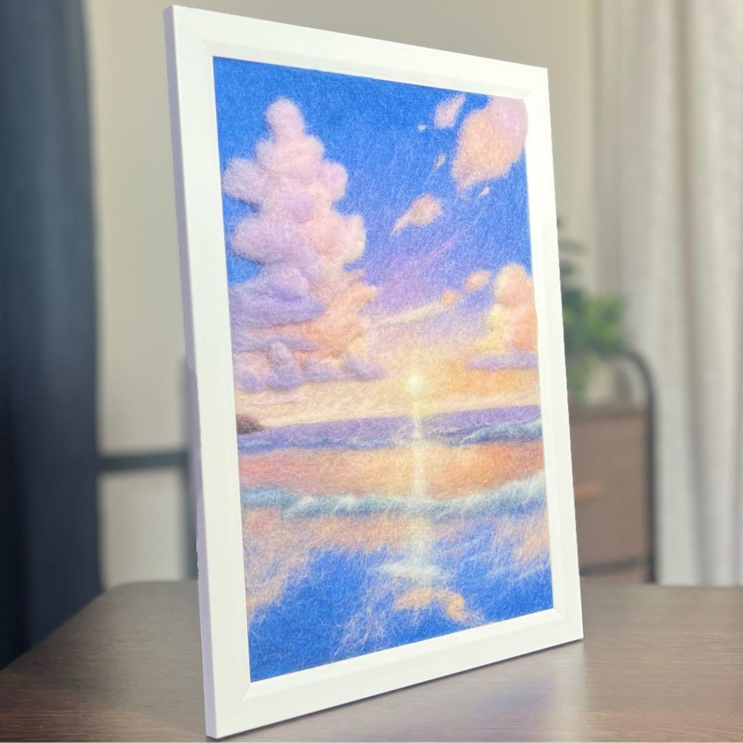 く*ん様 羊毛フェルト 羊毛絵画『夏の夜明け』ハンドメイド 羊毛刺繍