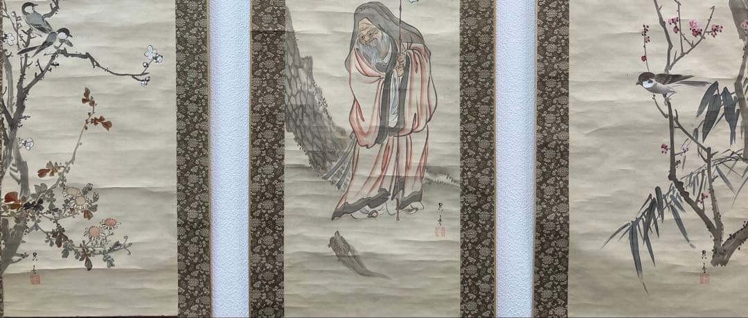 松村呉春 3幅（白梅・寿老人・赤梅） 絹本 掛軸 - メルカリ