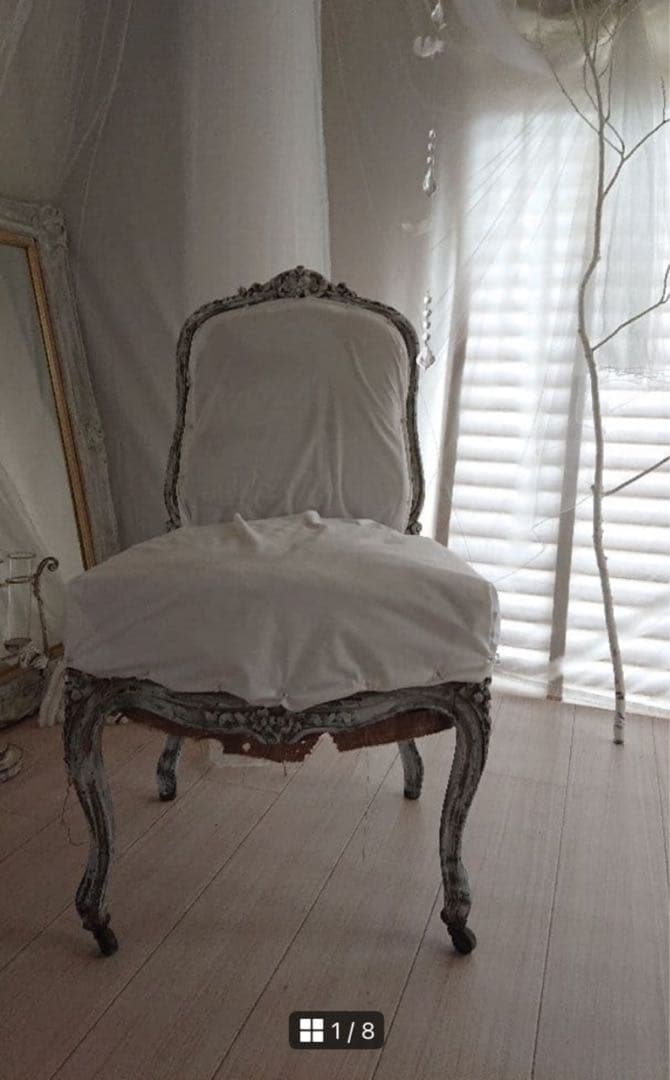 フランスアンティークチェア 痛みあり フランスのアンティークチェア、優雅なアーム付きのサロンチェア(q-404