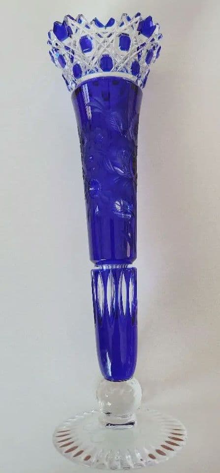 マイセン　コバルトブルー 花彫刻 ガラス フラワーベース 約30cm ユーロクラシクス｜マイセン フラワーベース 花瓶