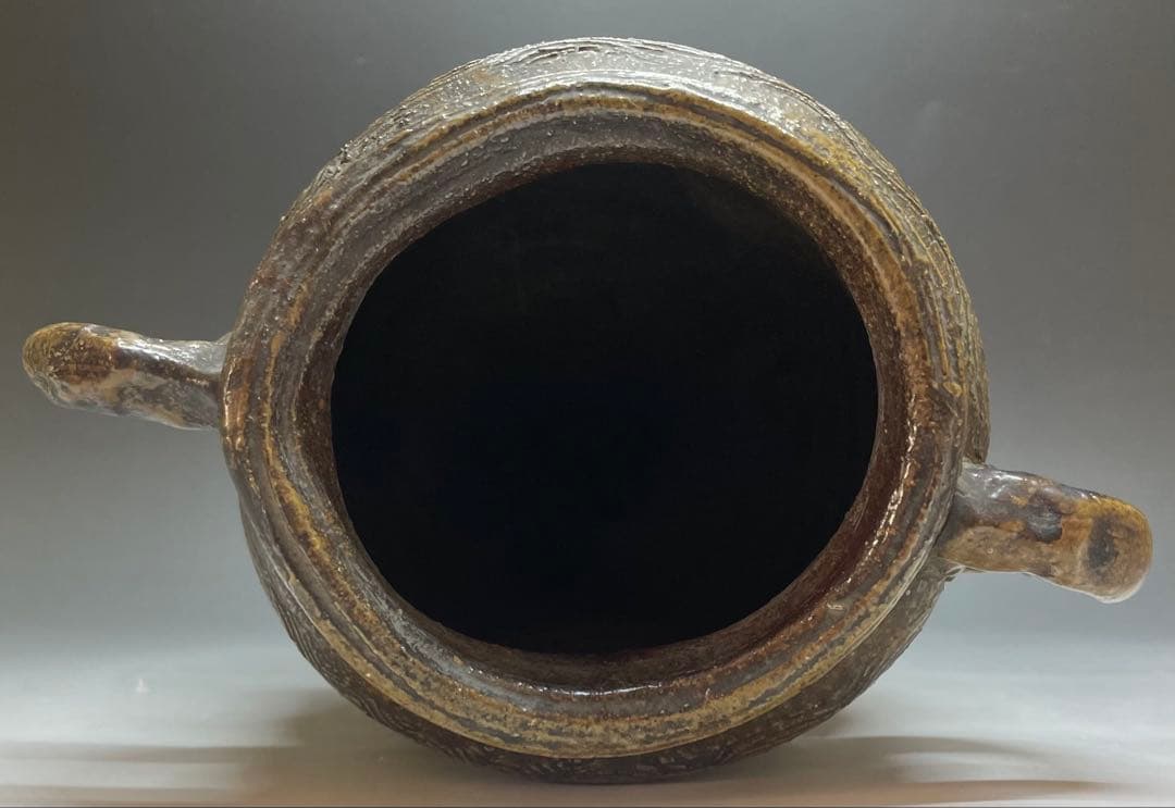 古備前 波状文 窯印 耳付水指 耳付花入 双耳