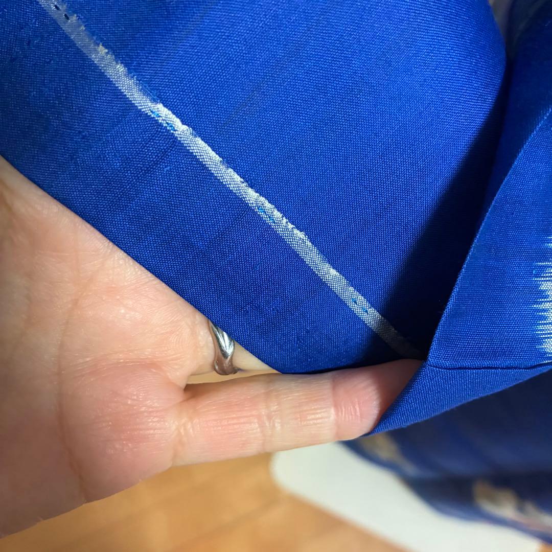 極美品】【銘仙】【単衣】身丈157 ロイヤルブルー 幾何学丸紋 トール