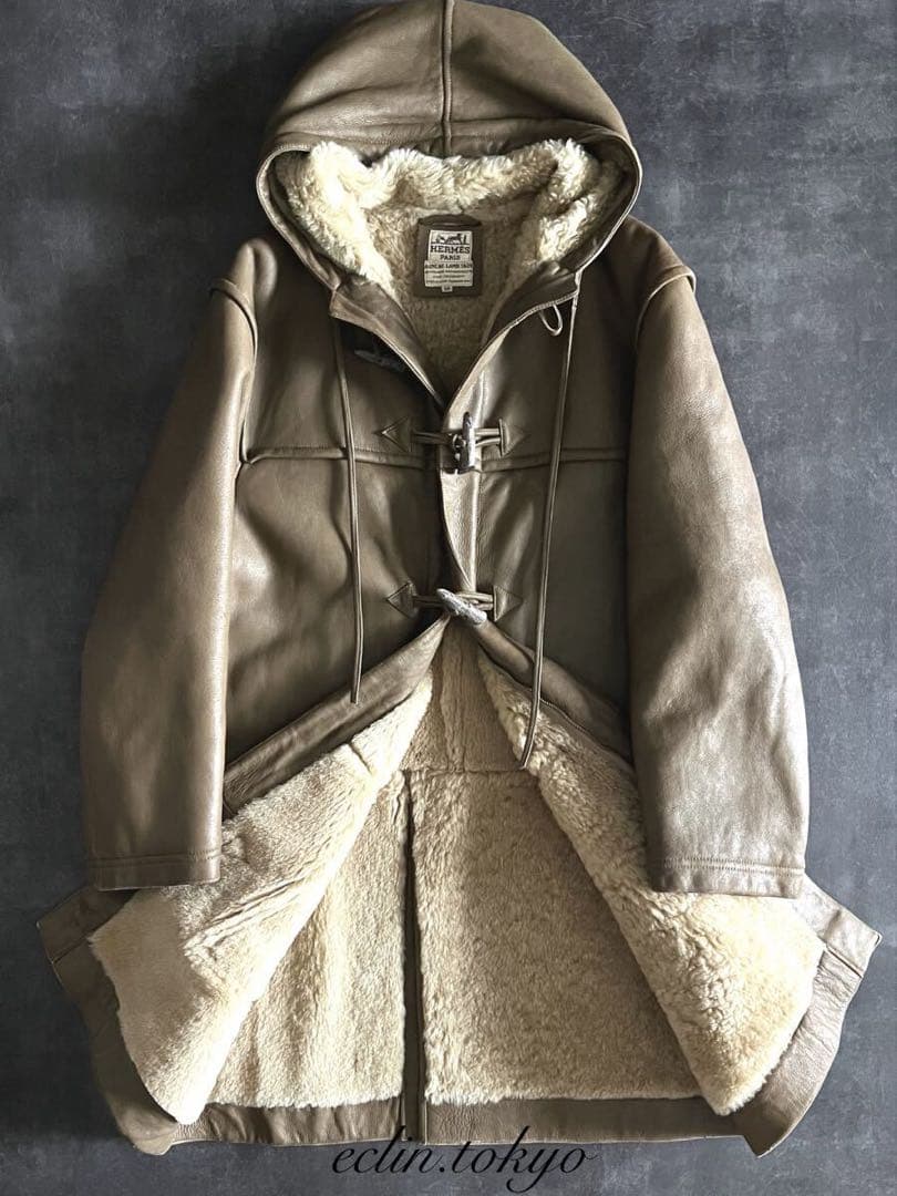 HERMES VINTAGE《最高級ムートンレザー毛皮》ダッフルコートE4547