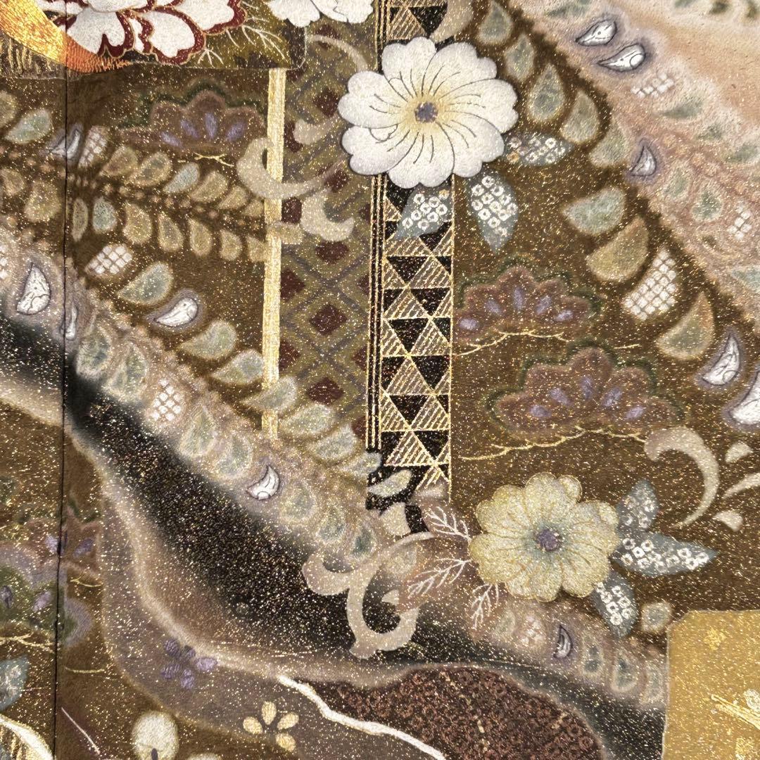 656】辻が花•鶴 文様 金駒刺繍入り 黒留袖 - メルカリ