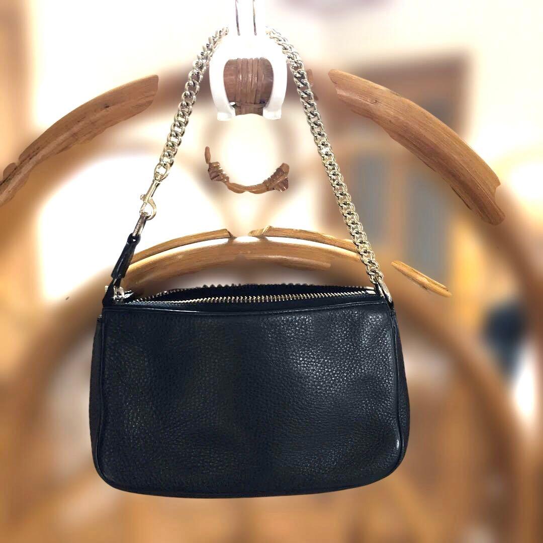 コーチ アクセサリーポーチ ミニショルダーバッグ 2way シボ革 黒