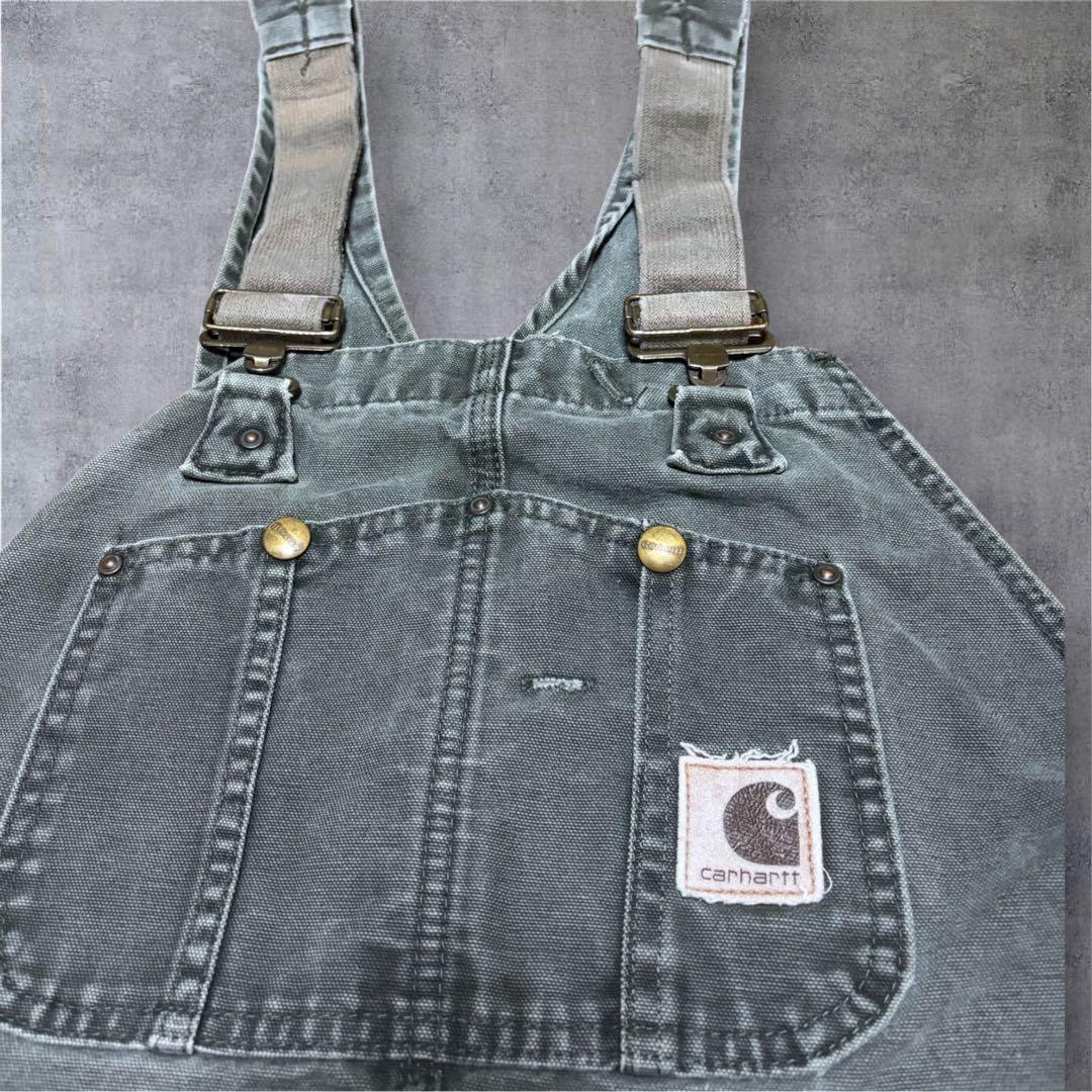 カーハートダブルニーオーバーオールダック地モスグリーンビッグ
