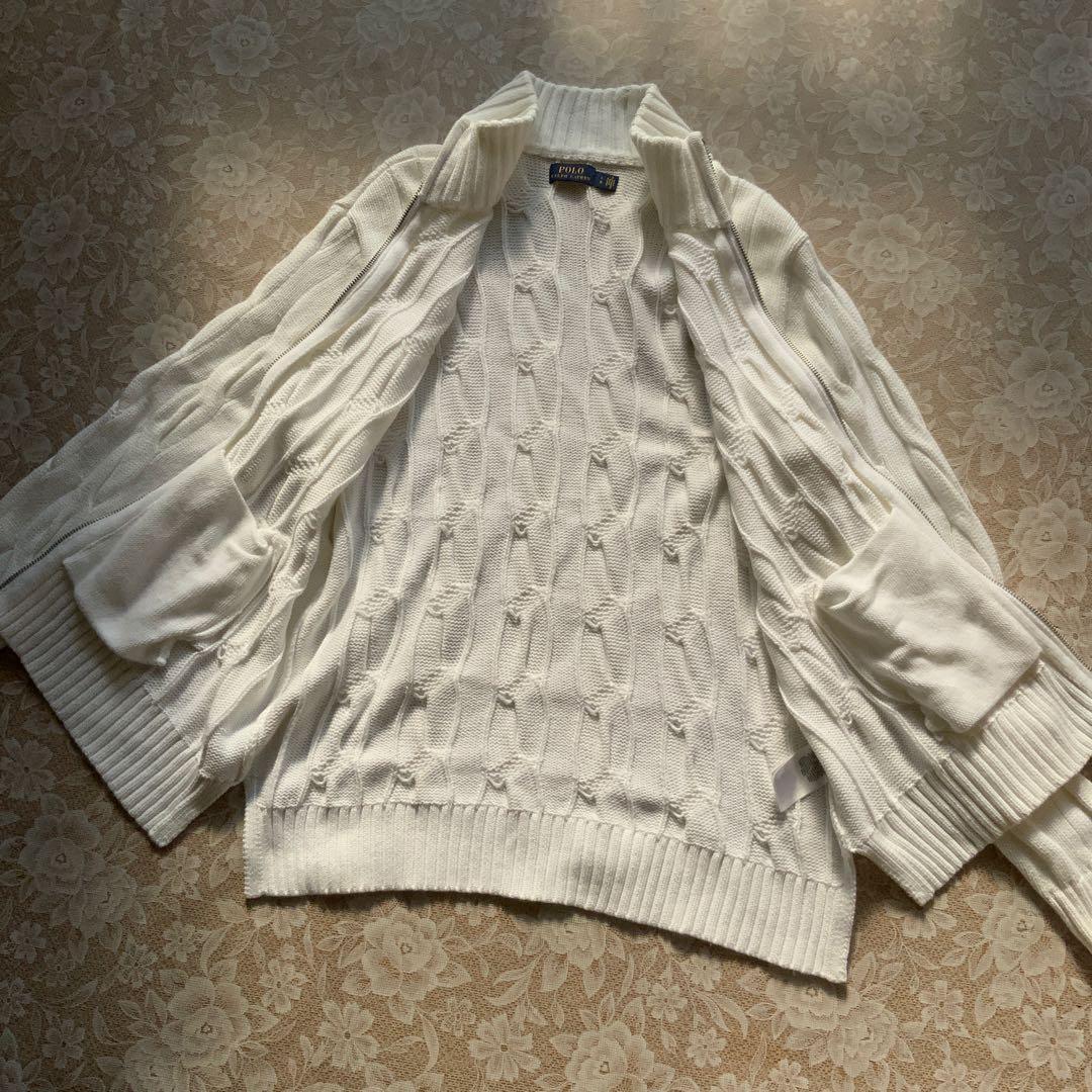 超美品 ポロラルフローレン コットンケーブル編みジップアップニット