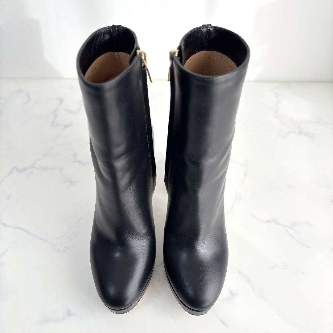 フェラガモ 7 24.0 ブーツ サイドジップ ガンチーニ レザー ブラック