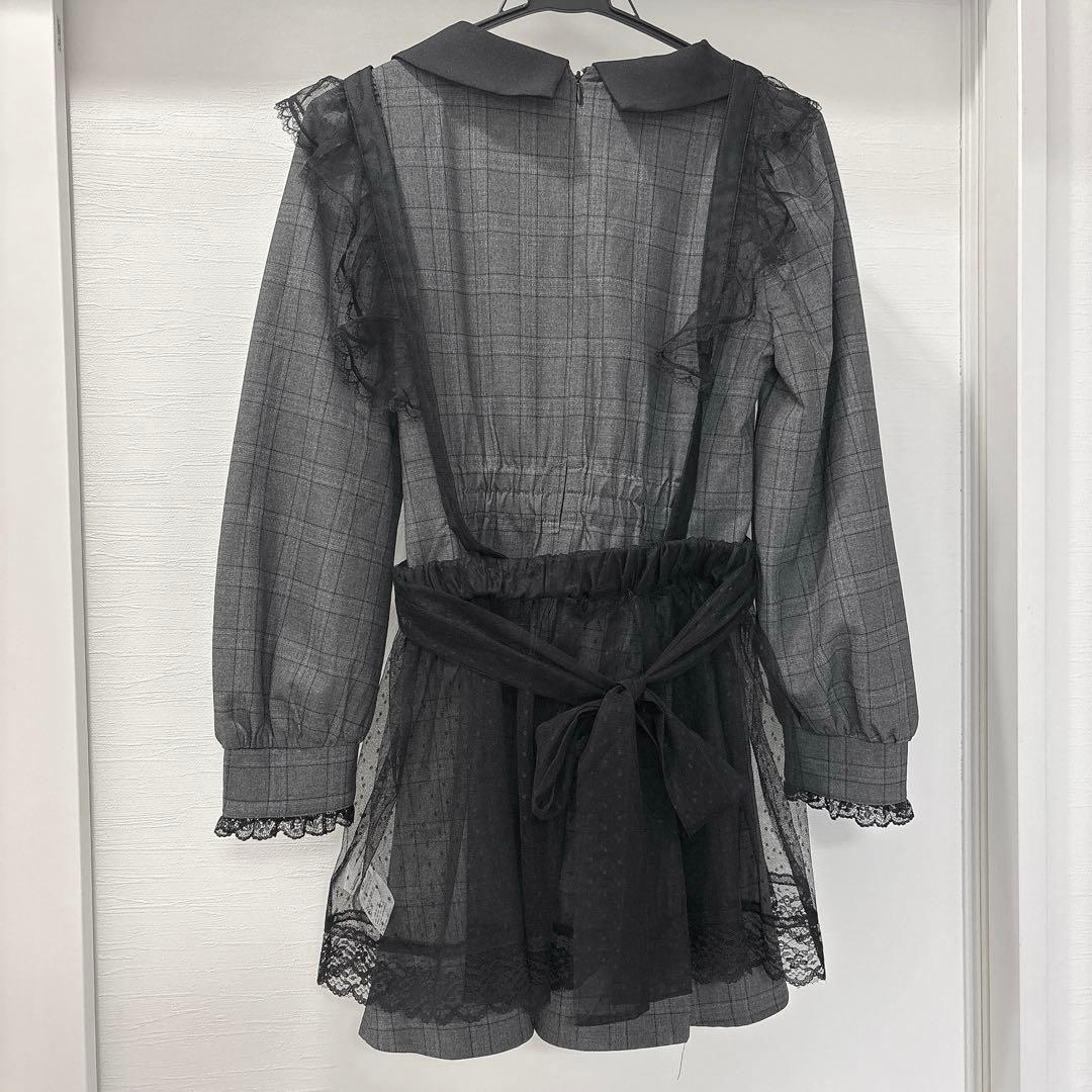 pium】チュールエプロン付きドーリーワンピース F ギンガムチェック