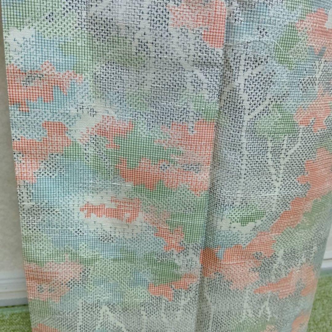 タ8879 未使用近い 美品 袷 紬 白紬 十日町紬系 小紋 正絹 フルセット