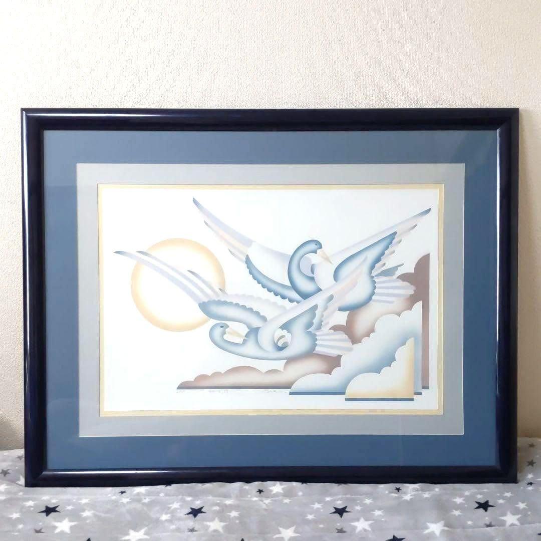 【美品】エディションナンバー入り綺麗な白鳥のリトグラフ 美品】エディションナンバー入り綺麗な白鳥のリトグラフ